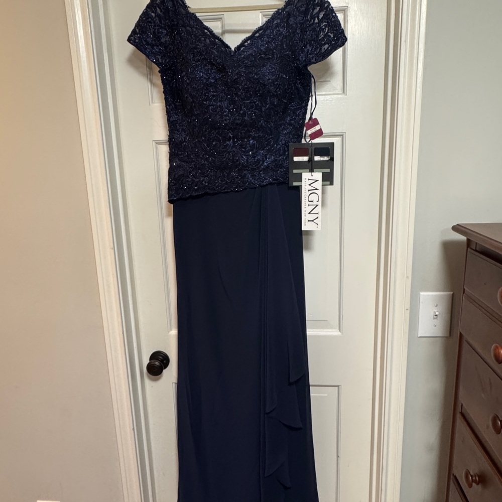 MGNY Blue Maxi MOB Dress